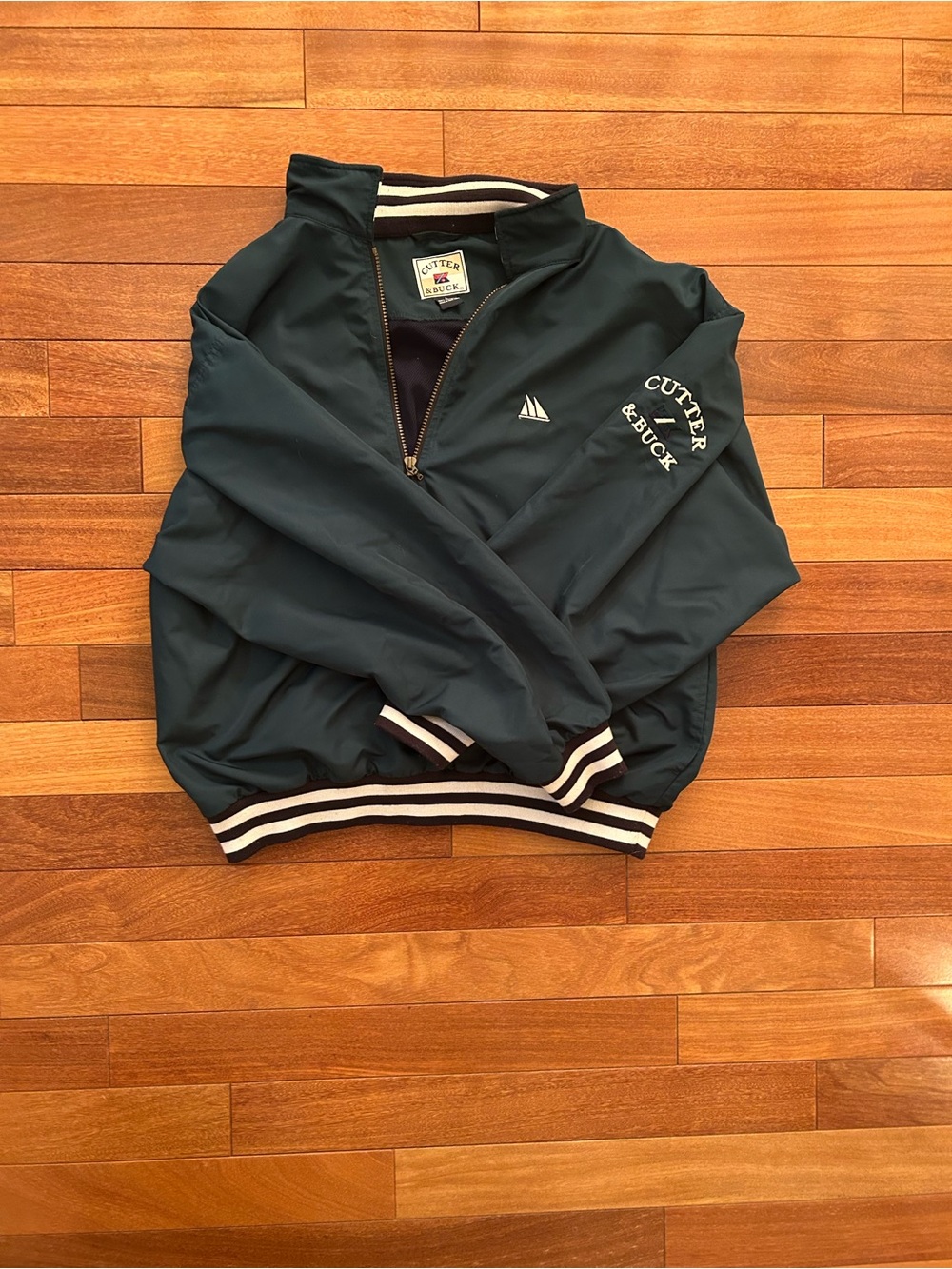 Cutter & Buck Teal Half-Zip Bomber with Striped Trim